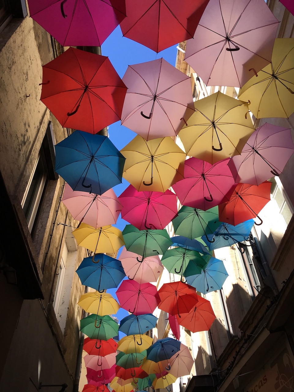 Avignon old town street with umbrellas